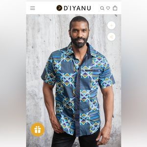 Diyanu Mens Dhiso African Print Shirt Sleeve Shirt Cotton M - NWT